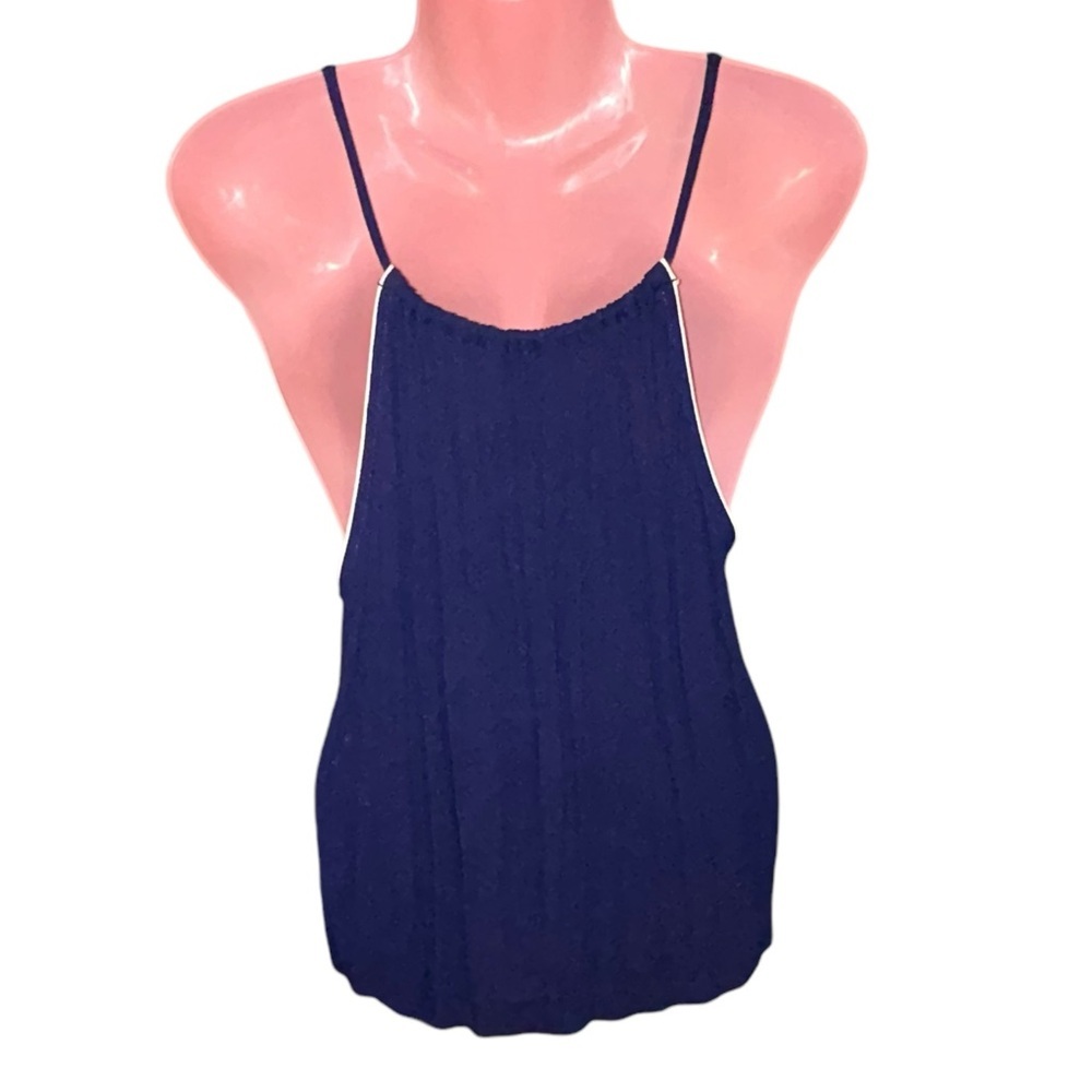 Navy Cami Tank Top with White Embroidery Sz Large by Tining - Picture 4 of 10